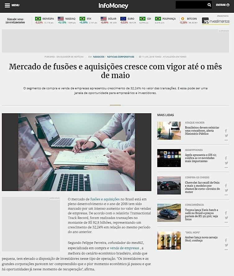Mercado de fuses e aquisies cresce com vigor at o ms de maio
